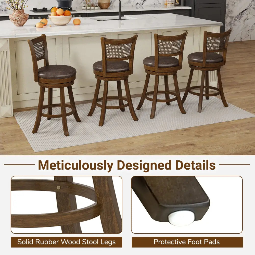 Set of 2 Bar Stools 25’’ Swivel Bar Chairs Leathaire Counter Height Stools-Brown - Brown - Bar Stools