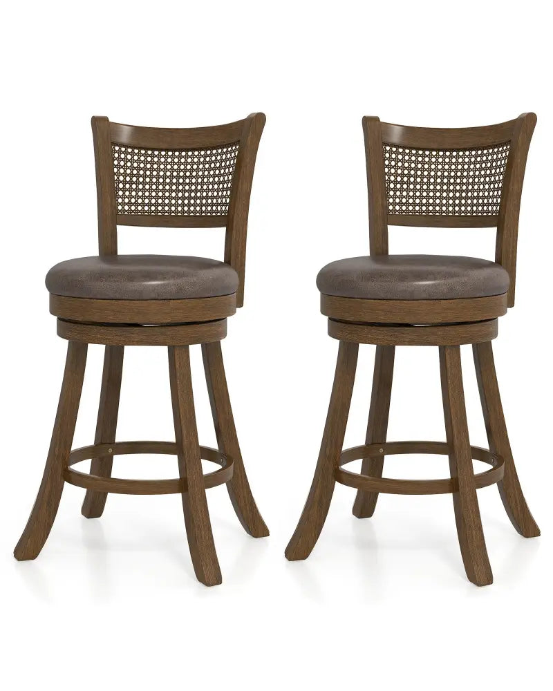 Set of 2 Bar Stools 25’’ Swivel Bar Chairs Leathaire Counter Height Stools-Brown - Brown - Bar Stools