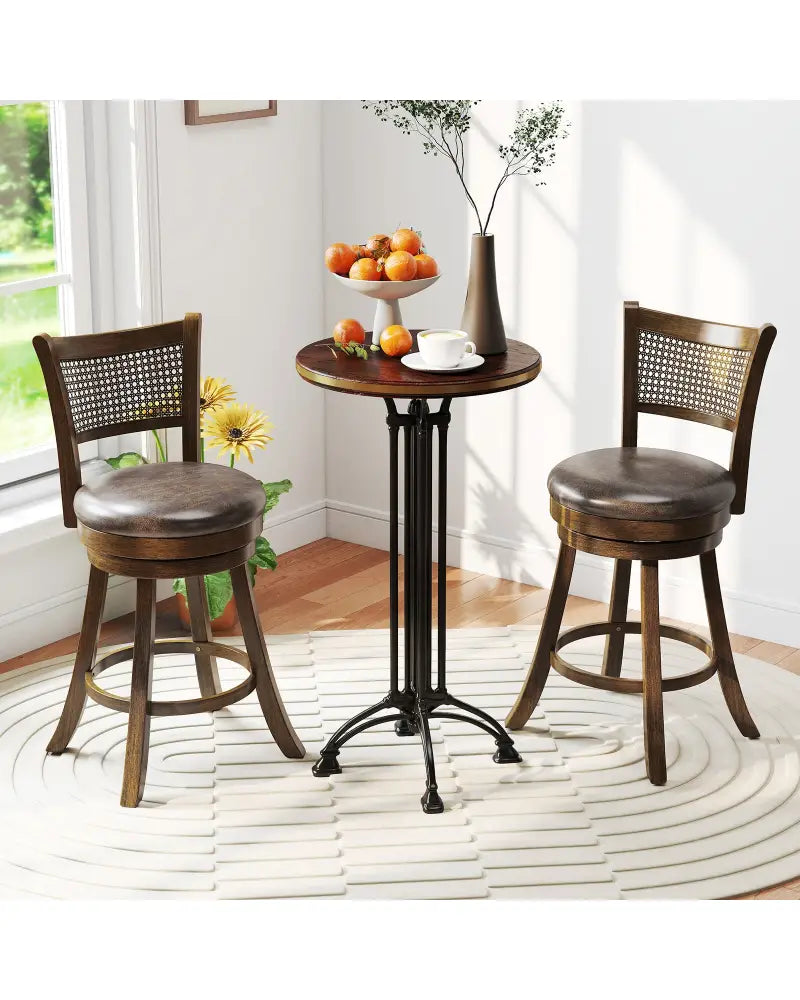 Set of 2 Bar Stools 25’’ Swivel Bar Chairs Leathaire Counter Height Stools-Brown - Brown - Bar Stools