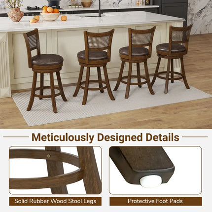 Set of 2 Bar Stools 25’’ Swivel Bar Chairs Leathaire Counter Height Stools-Brown - Brown - Bar Stools
