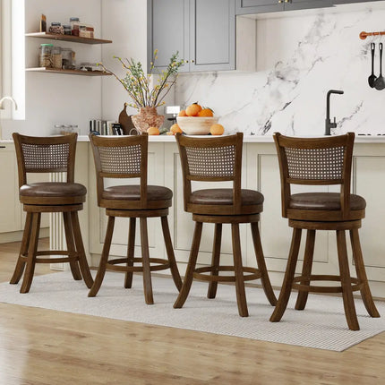 Set of 2 Bar Stools 25’’ Swivel Bar Chairs Leathaire Counter Height Stools-Brown - Brown - Bar Stools