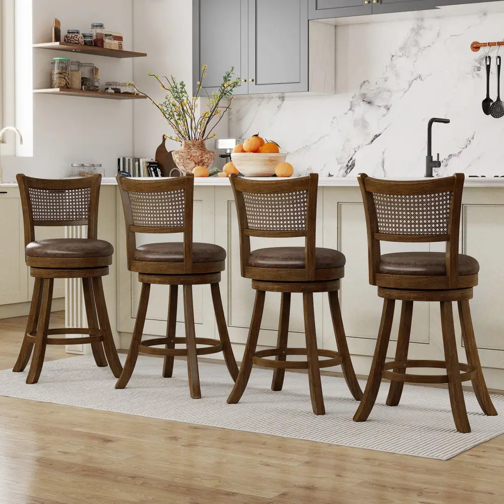 Set of 2 Bar Stools 25’’ Swivel Bar Chairs Leathaire Counter Height Stools-Brown - Brown - Bar Stools