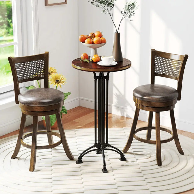 Set of 2 Bar Stools 25’’ Swivel Bar Chairs Leathaire Counter Height Stools-Brown - Brown - Bar Stools