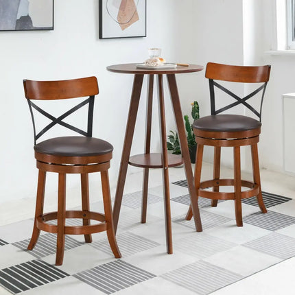 Set of 2 Bar Stools 360-Degree Swivel Dining Bar Chairs with Rubber Wood Legs-M - Walnut - Bar Stools
