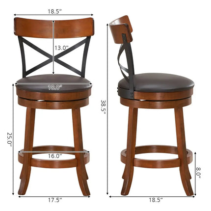 Set of 2 Bar Stools 360-Degree Swivel Dining Bar Chairs with Rubber Wood Legs-M - Walnut - Bar Stools