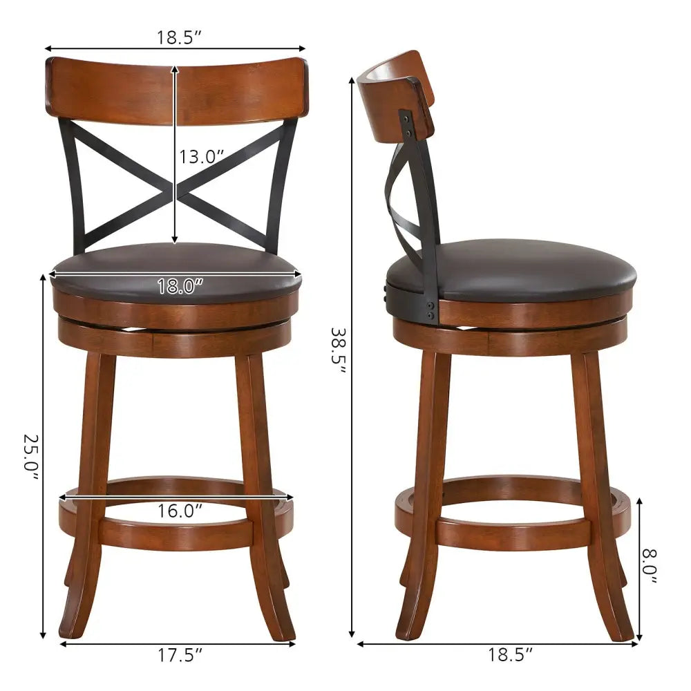 Set of 2 Bar Stools 360-Degree Swivel Dining Bar Chairs with Rubber Wood Legs-M - Walnut - Bar Stools
