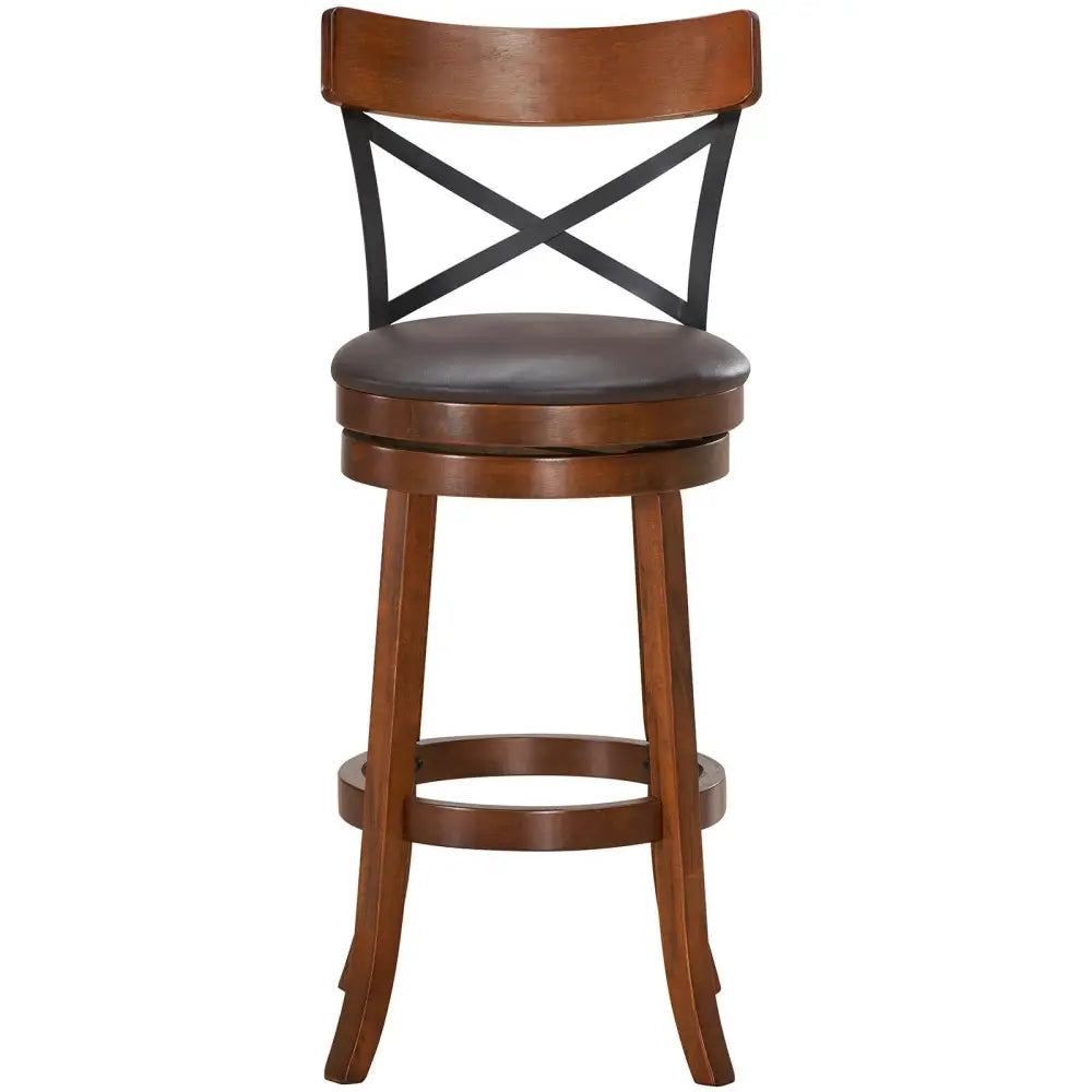Set of 2 Bar Stools 360-Degree Swivel Dining Bar Chairs with Rubber Wood Legs-L - Walnut - Bar Stools