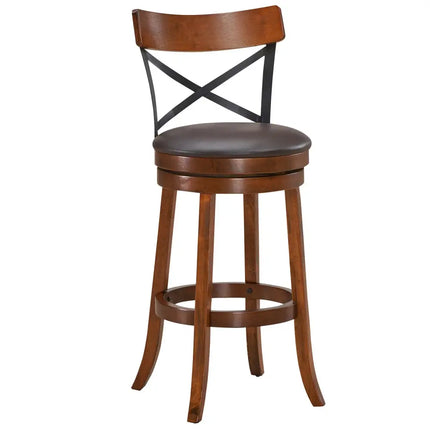 Set of 2 Bar Stools 360-Degree Swivel Dining Bar Chairs with Rubber Wood Legs-L - Walnut - Bar Stools