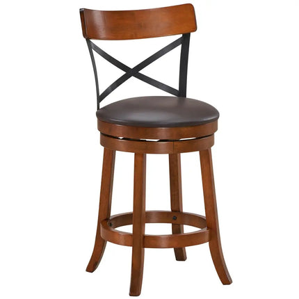 Set of 2 Bar Stools 360-Degree Swivel Dining Bar Chairs with Rubber Wood Legs-M - Walnut - Bar Stools