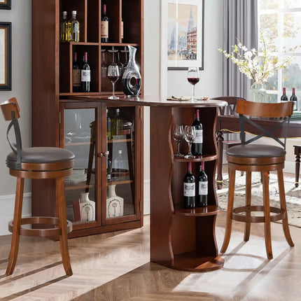 Set of 2 Bar Stools 360-Degree Swivel Dining Bar Chairs with Rubber Wood Legs-L - Walnut - Bar Stools