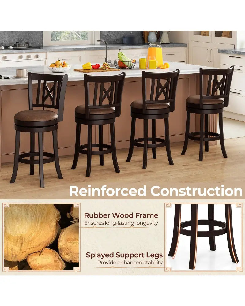 Set of 2 Bar Stools Swivel Bar Chairs with Footrest and Hollowed Backrest-26 inches - Bar Stools