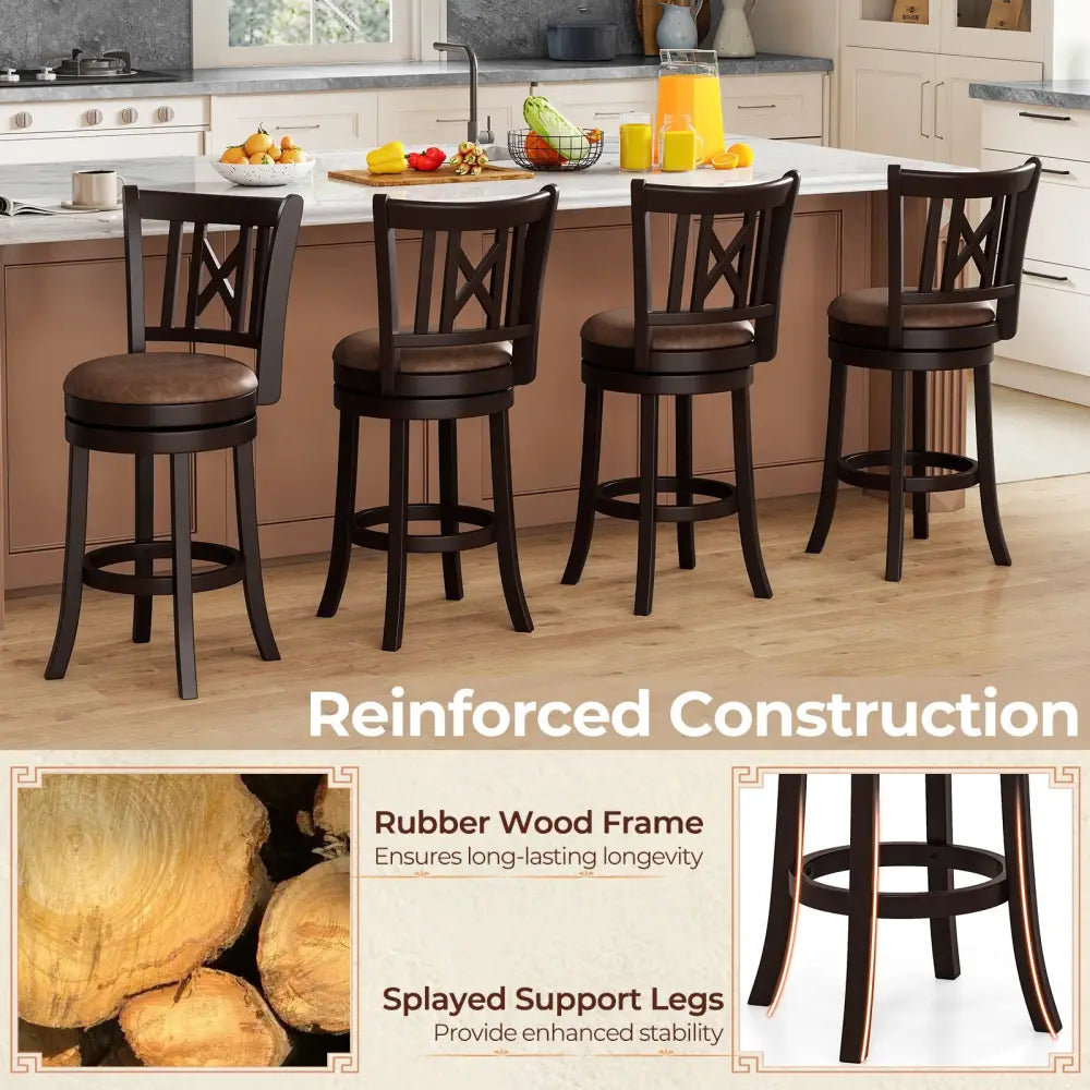 Set of 2 Bar Stools Swivel Bar Chairs with Footrest and Hollowed Backrest-26 inches - Bar Stools