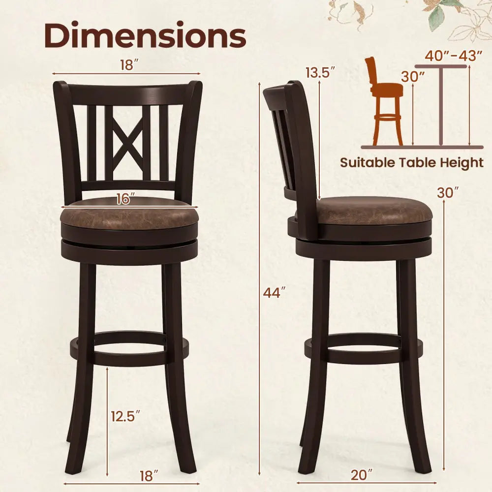 Set of 2 Bar Stools Swivel Bar Chairs with Footrest and Hollowed Backrest-30 inches - Bar Stools