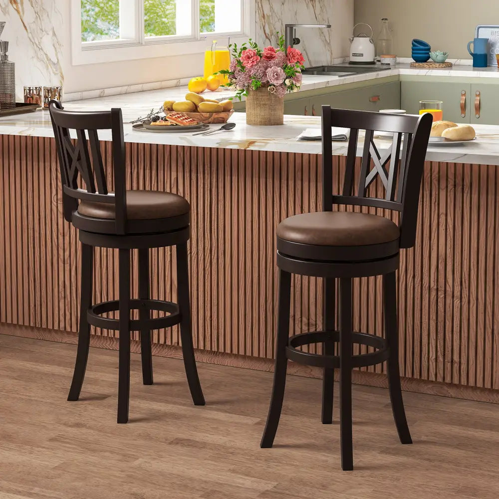 Set of 2 Bar Stools Swivel Bar Chairs with Footrest and Hollowed Backrest-30 inches - Bar Stools