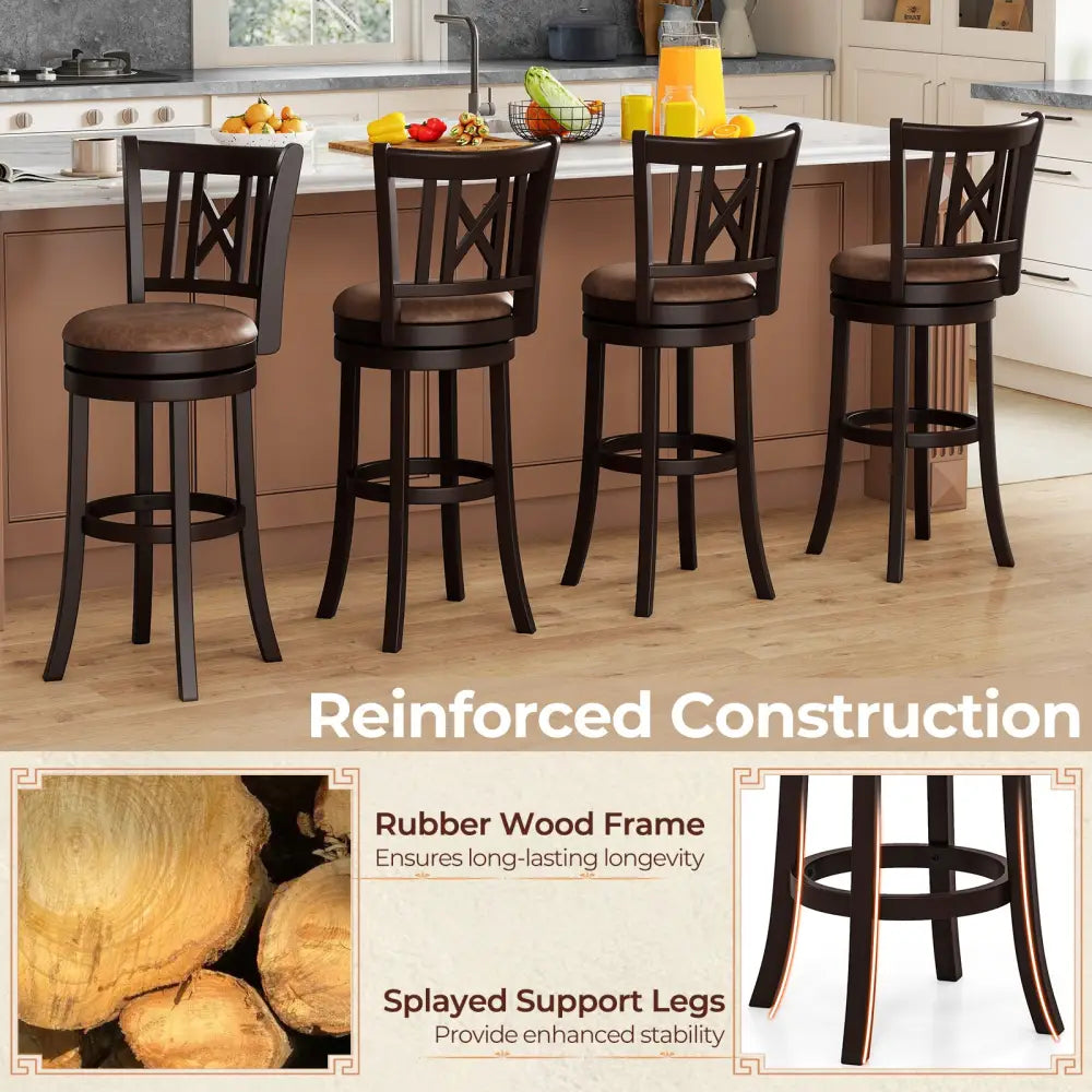 Set of 2 Bar Stools Swivel Bar Chairs with Footrest and Hollowed Backrest-30 inches - Bar Stools