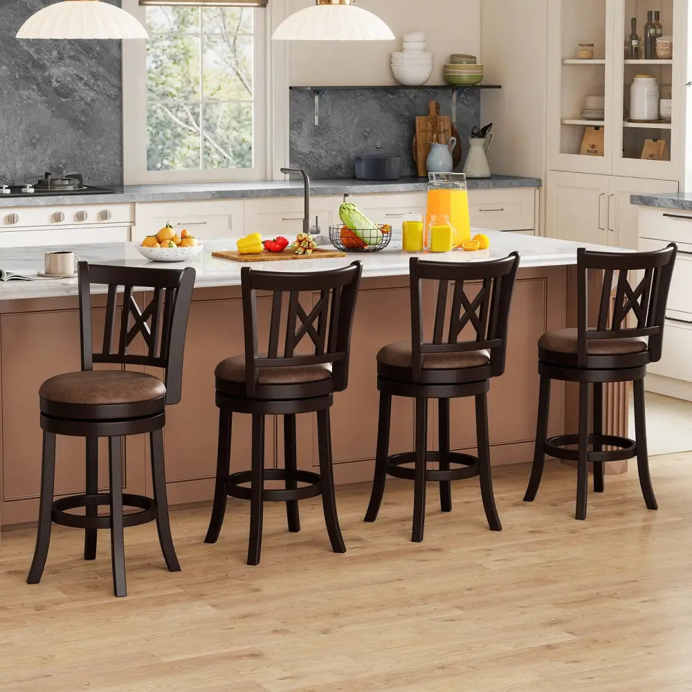 Set of 2 Bar Stools Swivel Bar Chairs with Footrest and Hollowed Backrest-26 inches - Bar Stools