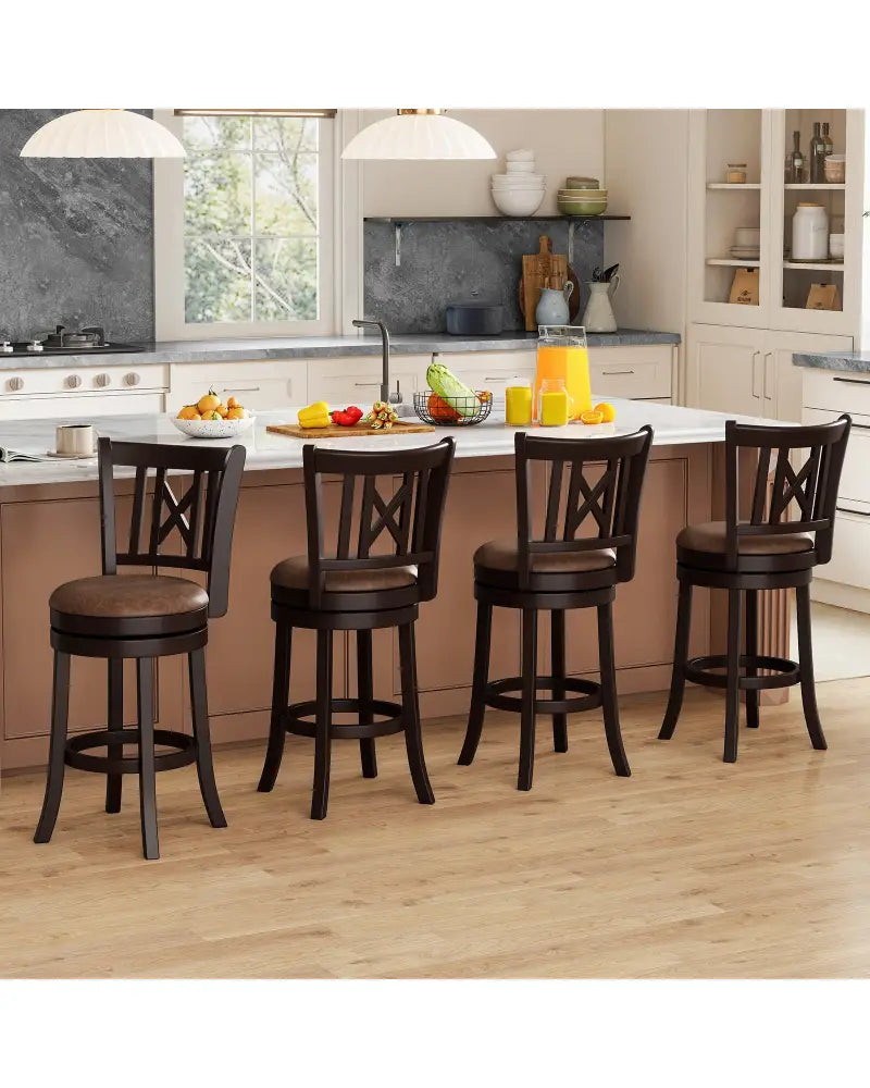 Set of 2 Bar Stools Swivel Bar Chairs with Footrest and Hollowed Backrest-26 inches - Bar Stools