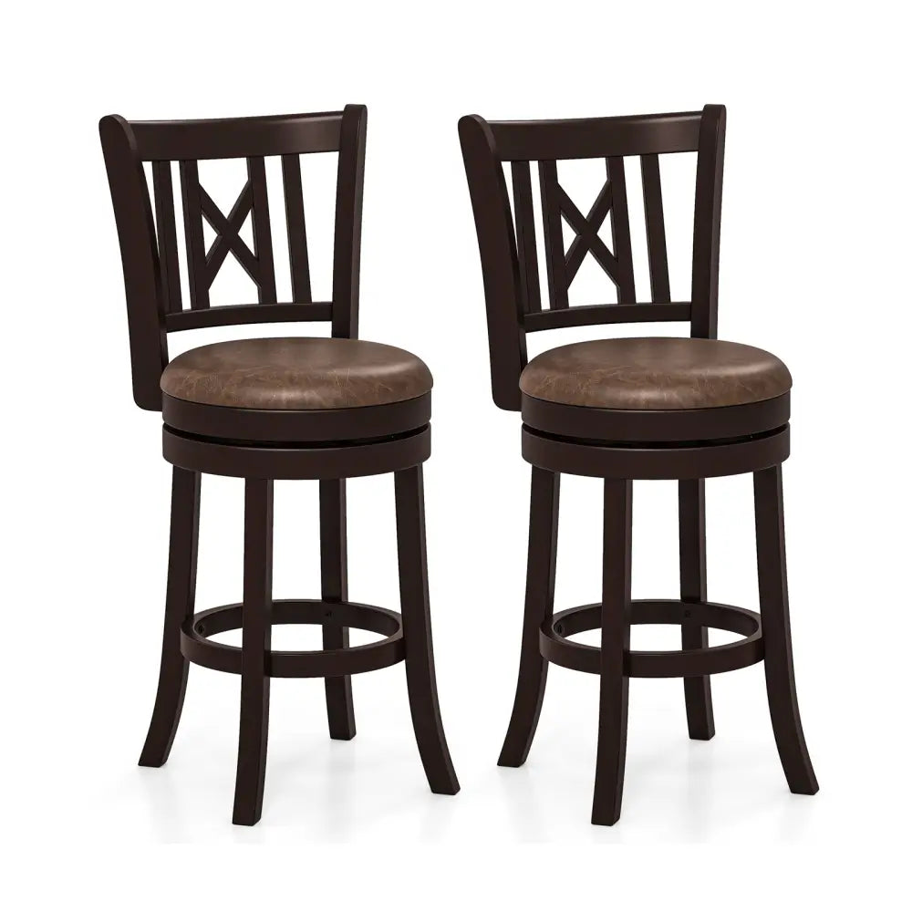 Set of 2 Bar Stools Swivel Bar Chairs with Footrest and Hollowed Backrest-26 inches - Bar Stools