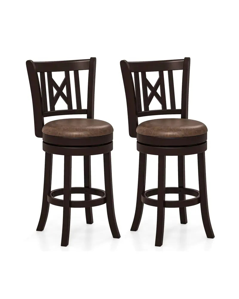 Set of 2 Bar Stools Swivel Bar Chairs with Footrest and Hollowed Backrest-26 inches - Bar Stools