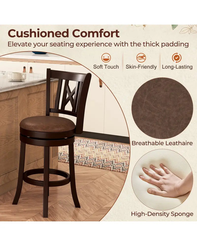 Set of 2 Bar Stools Swivel Bar Chairs with Footrest and Hollowed Backrest-26 inches - Bar Stools