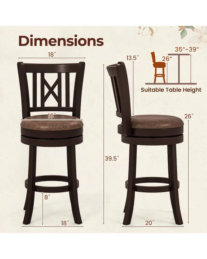 Set of 2 Bar Stools Swivel Bar Chairs with Footrest and Hollowed Backrest-26 inches - Bar Stools