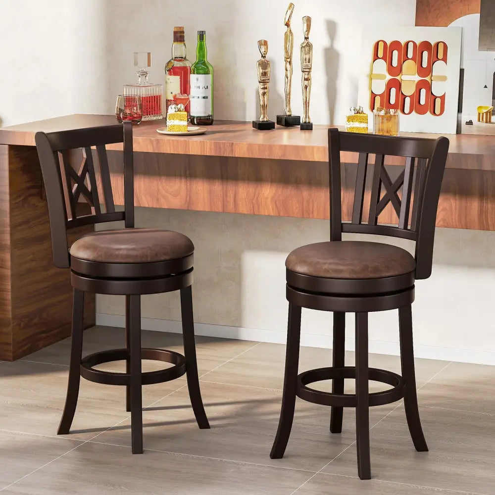 Set of 2 Bar Stools Swivel Bar Chairs with Footrest and Hollowed Backrest-26 inches - Bar Stools