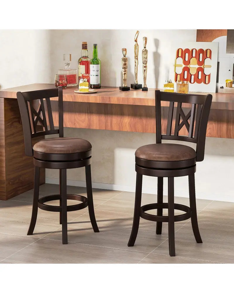 Set of 2 Bar Stools Swivel Bar Chairs with Footrest and Hollowed Backrest-26 inches - Bar Stools