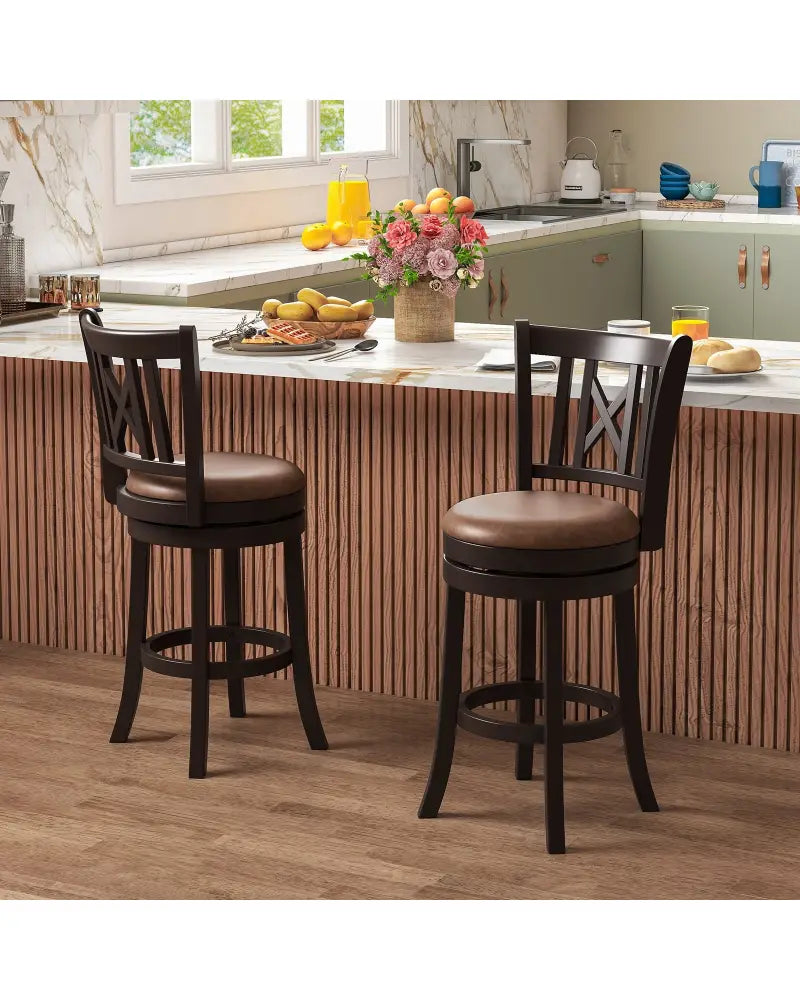 Set of 2 Bar Stools Swivel Bar Chairs with Footrest and Hollowed Backrest-26 inches - Bar Stools