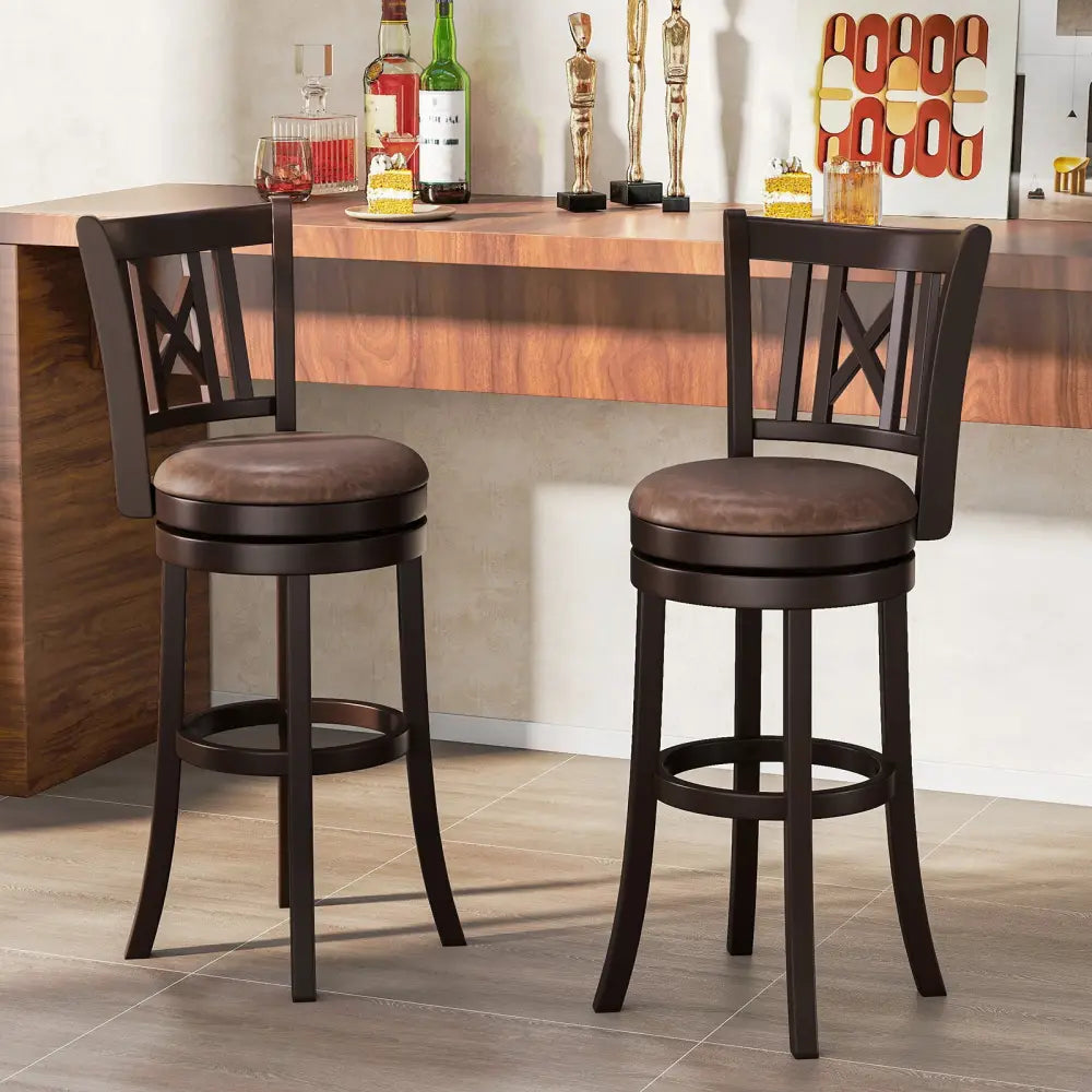 Set of 2 Bar Stools Swivel Bar Chairs with Footrest and Hollowed Backrest-30 inches - Bar Stools