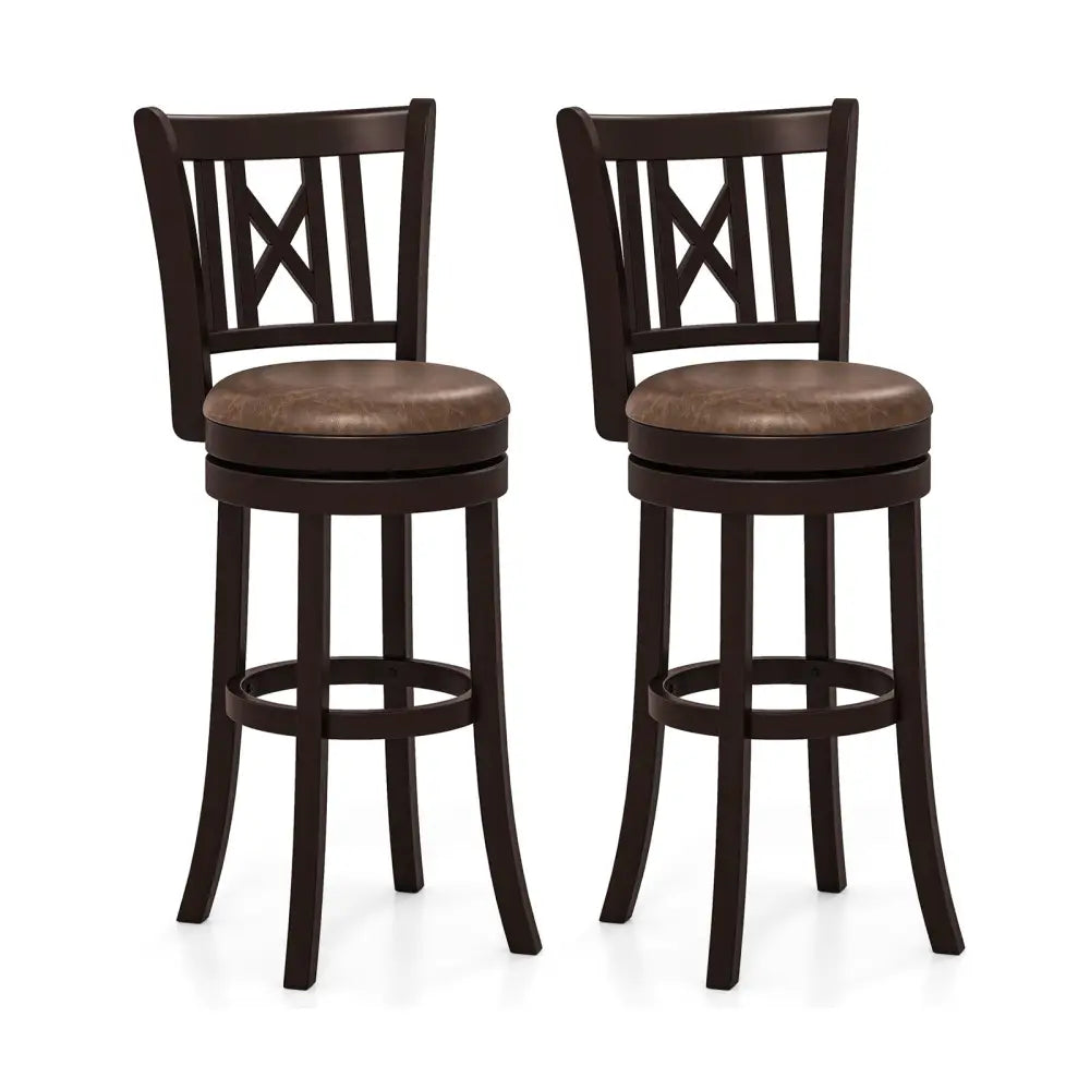 Set of 2 Bar Stools Swivel Bar Chairs with Footrest and Hollowed Backrest-30 inches - Bar Stools