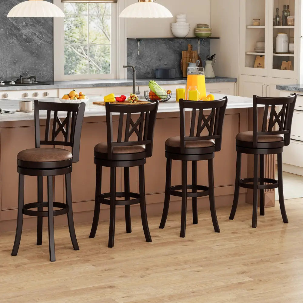 Set of 2 Bar Stools Swivel Bar Chairs with Footrest and Hollowed Backrest-30 inches - Bar Stools