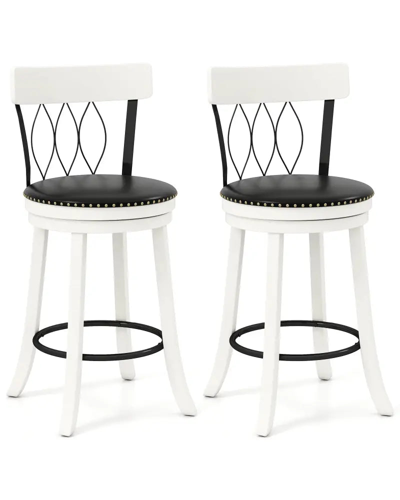 Set of 2 Bar Stools Swivel Bar Chairs with Footrest Rubber Wood Frame and Tufted Rivets-26 inches - Bar Stools