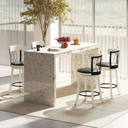 Set of 2 Bar Stools Swivel Bar Chairs with Footrest Rubber Wood Frame and Tufted Rivets-26 inches - Bar Stools