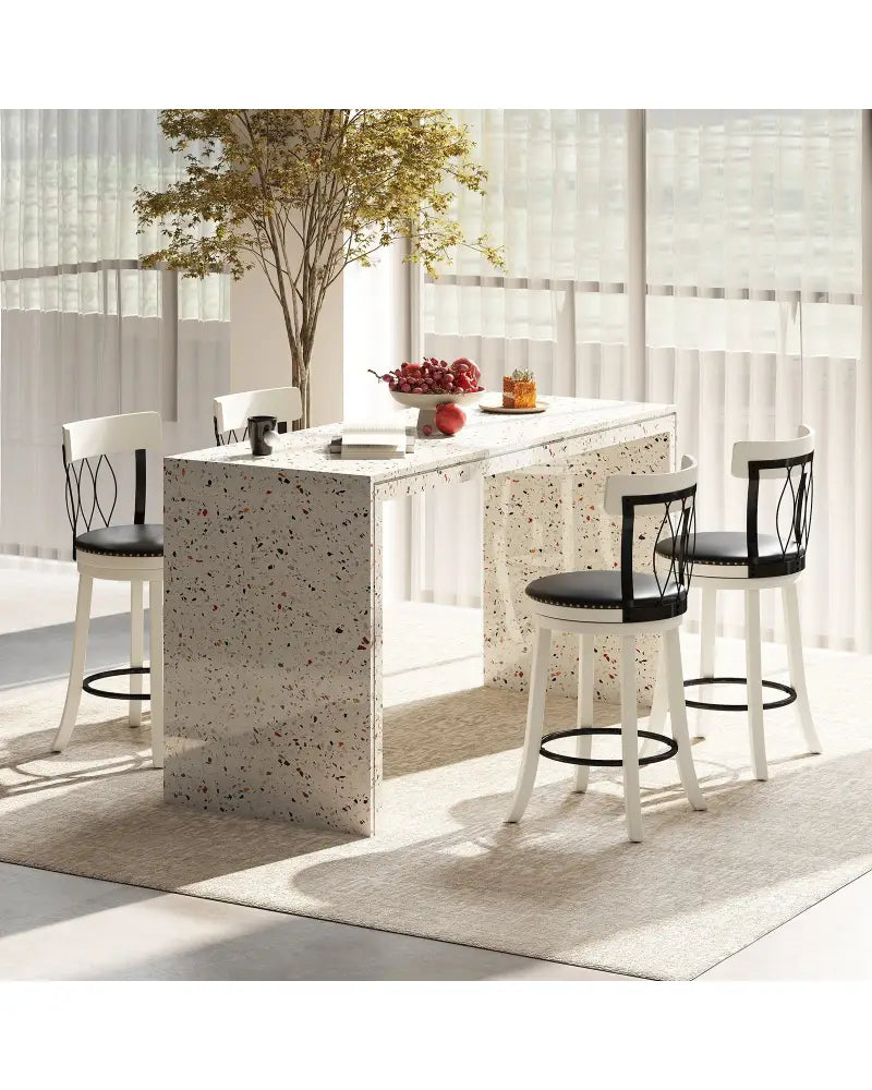 Set of 2 Bar Stools Swivel Bar Chairs with Footrest Rubber Wood Frame and Tufted Rivets-26 inches - Bar Stools
