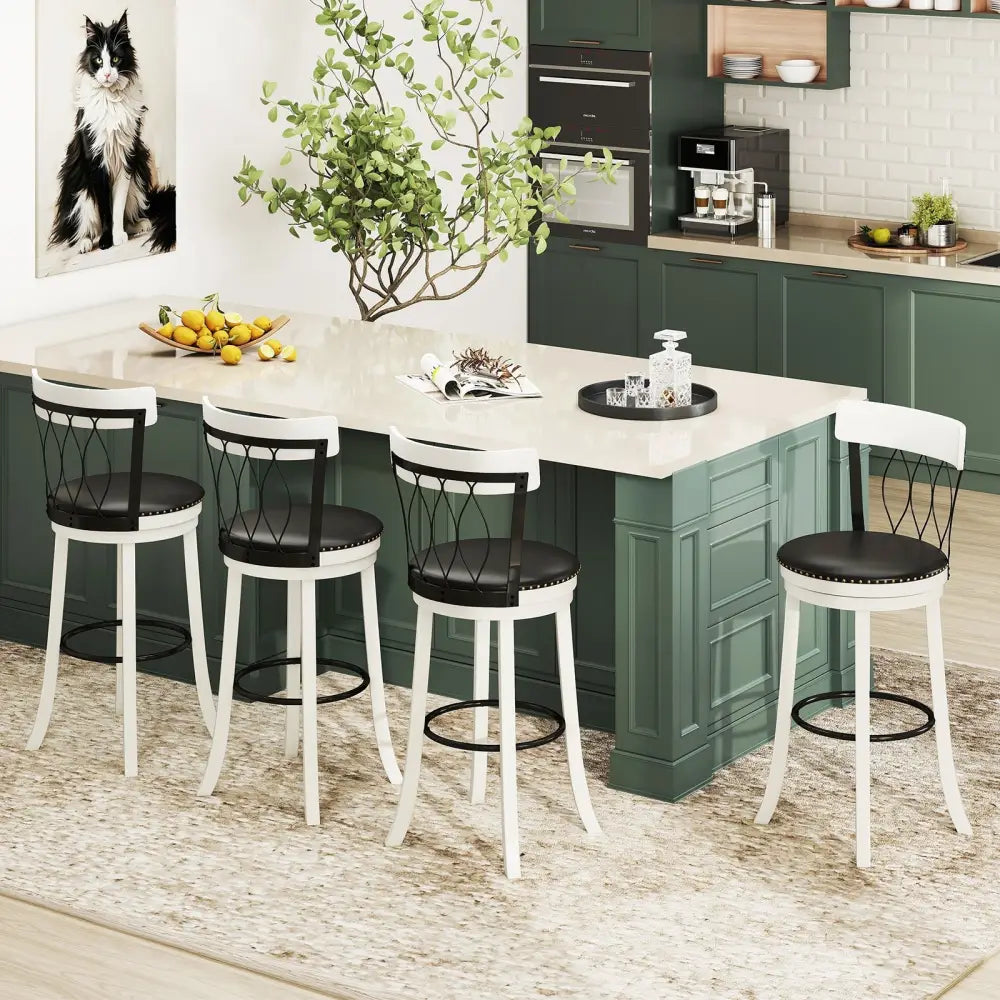 Set of 2 Bar Stools Swivel Bar Chairs with Footrest Rubber Wood Frame and Tufted Rivets-30 inches - Bar Stools