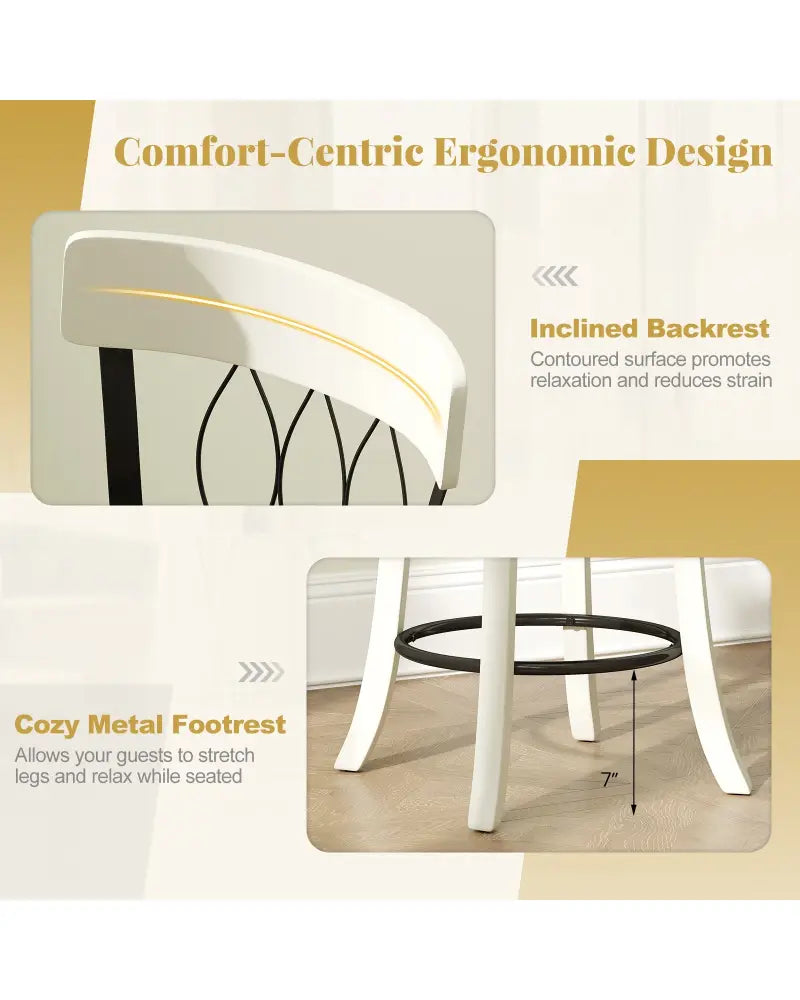 Set of 2 Bar Stools Swivel Bar Chairs with Footrest Rubber Wood Frame and Tufted Rivets-26 inches - Bar Stools