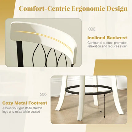 Set of 2 Bar Stools Swivel Bar Chairs with Footrest Rubber Wood Frame and Tufted Rivets-26 inches - Bar Stools
