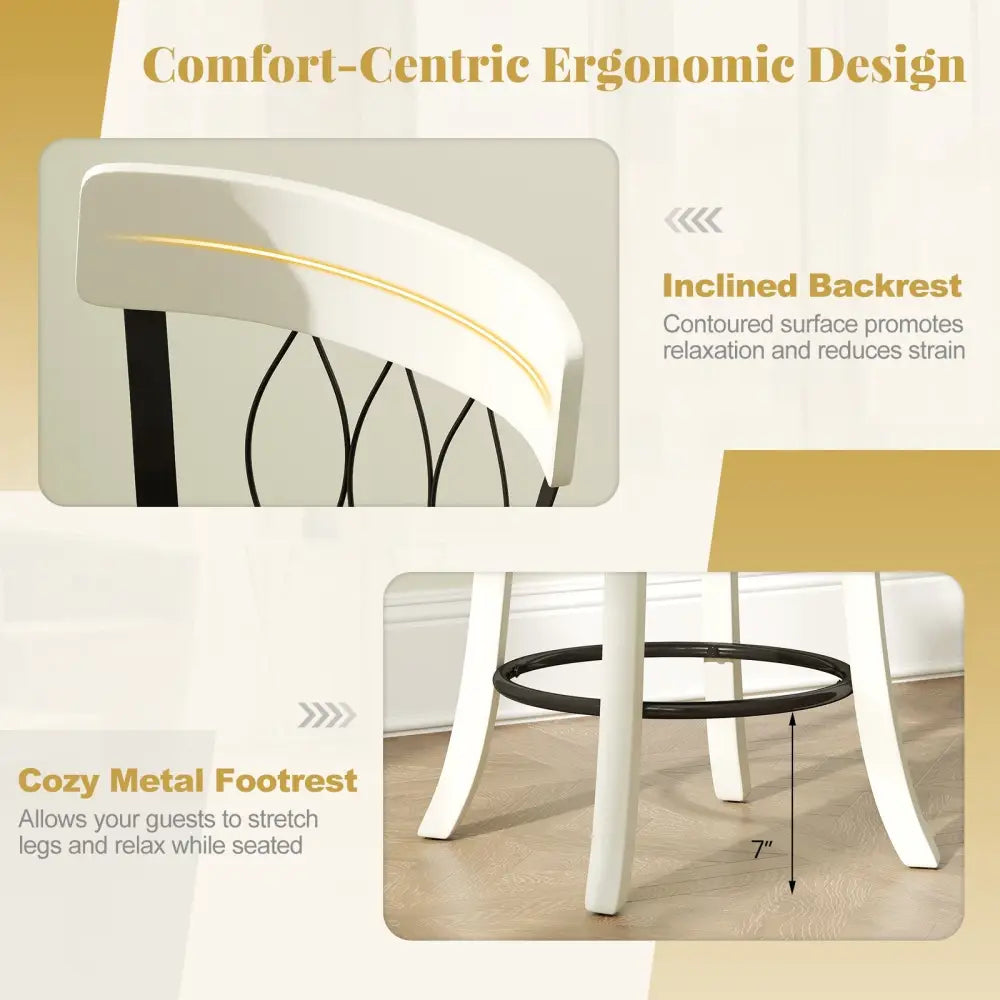 Set of 2 Bar Stools Swivel Bar Chairs with Footrest Rubber Wood Frame and Tufted Rivets-26 inches - Bar Stools