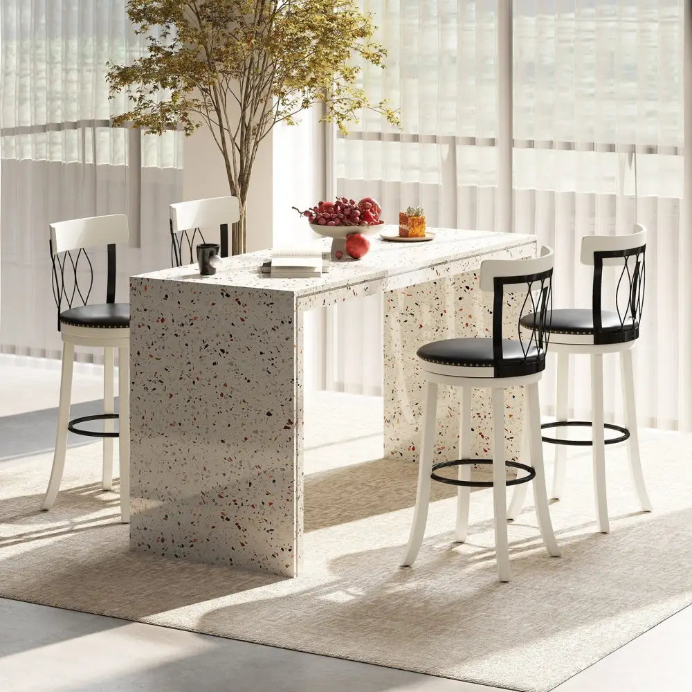 Set of 2 Bar Stools Swivel Bar Chairs with Footrest Rubber Wood Frame and Tufted Rivets-30 inches - Bar Stools