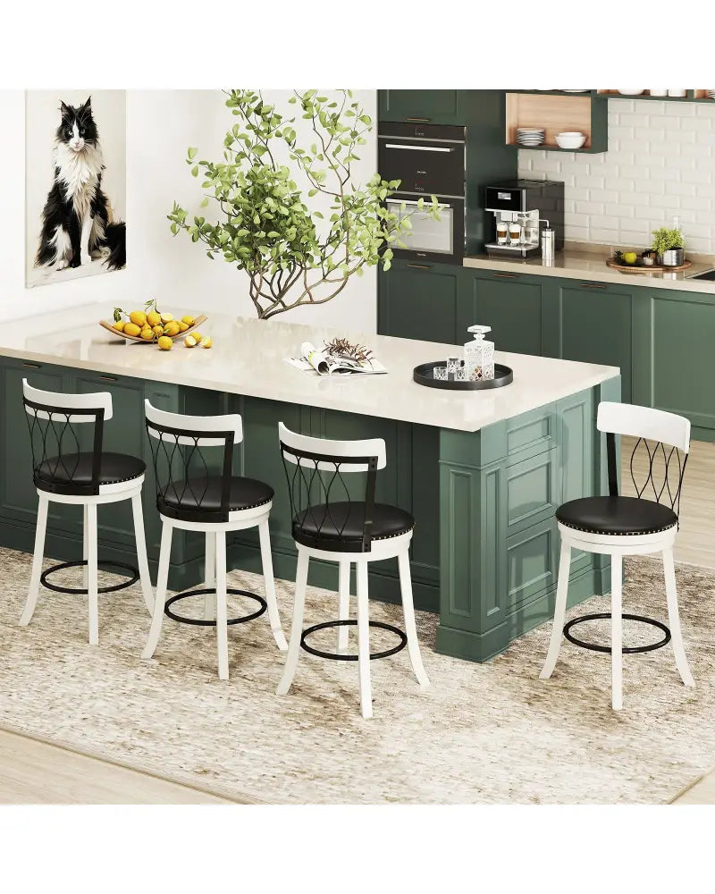 Set of 2 Bar Stools Swivel Bar Chairs with Footrest Rubber Wood Frame and Tufted Rivets-26 inches - Bar Stools