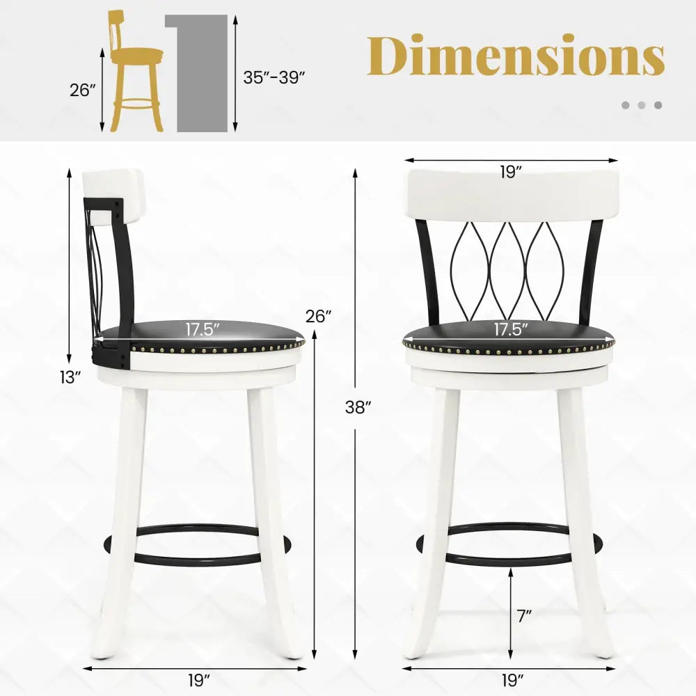 Set of 2 Bar Stools Swivel Bar Chairs with Footrest Rubber Wood Frame and Tufted Rivets-26 inches - Bar Stools