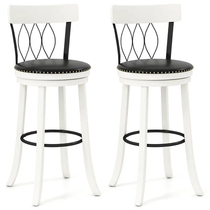 Set of 2 Bar Stools Swivel Bar Chairs with Footrest Rubber Wood Frame and Tufted Rivets-30 inches - Bar Stools