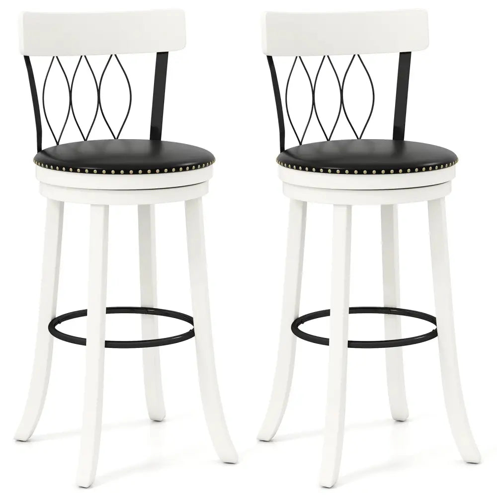 Set of 2 Bar Stools Swivel Bar Chairs with Footrest Rubber Wood Frame and Tufted Rivets-30 inches - Bar Stools