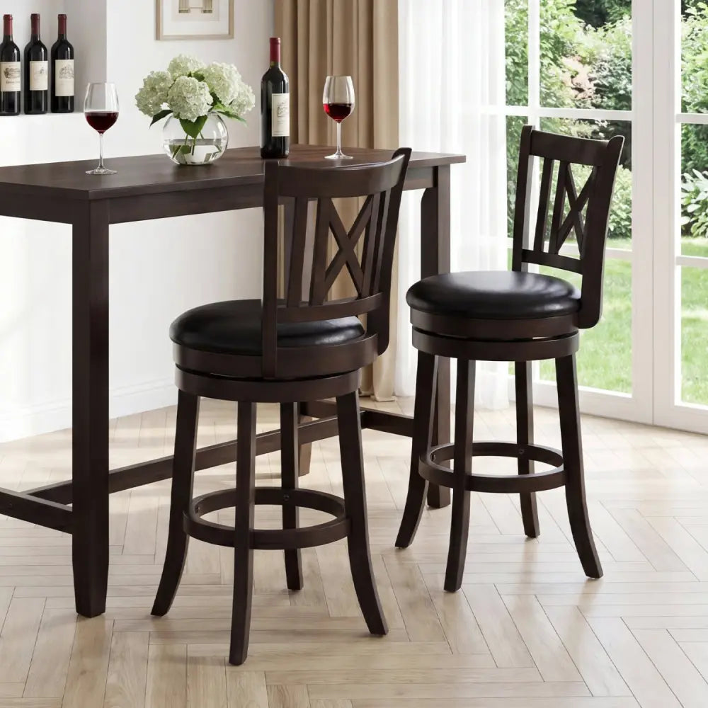 Set of 2 Bar Stools Swivel Bar Chairs with Hollowed Backrest and Footrest-26 inches - Bar Stools