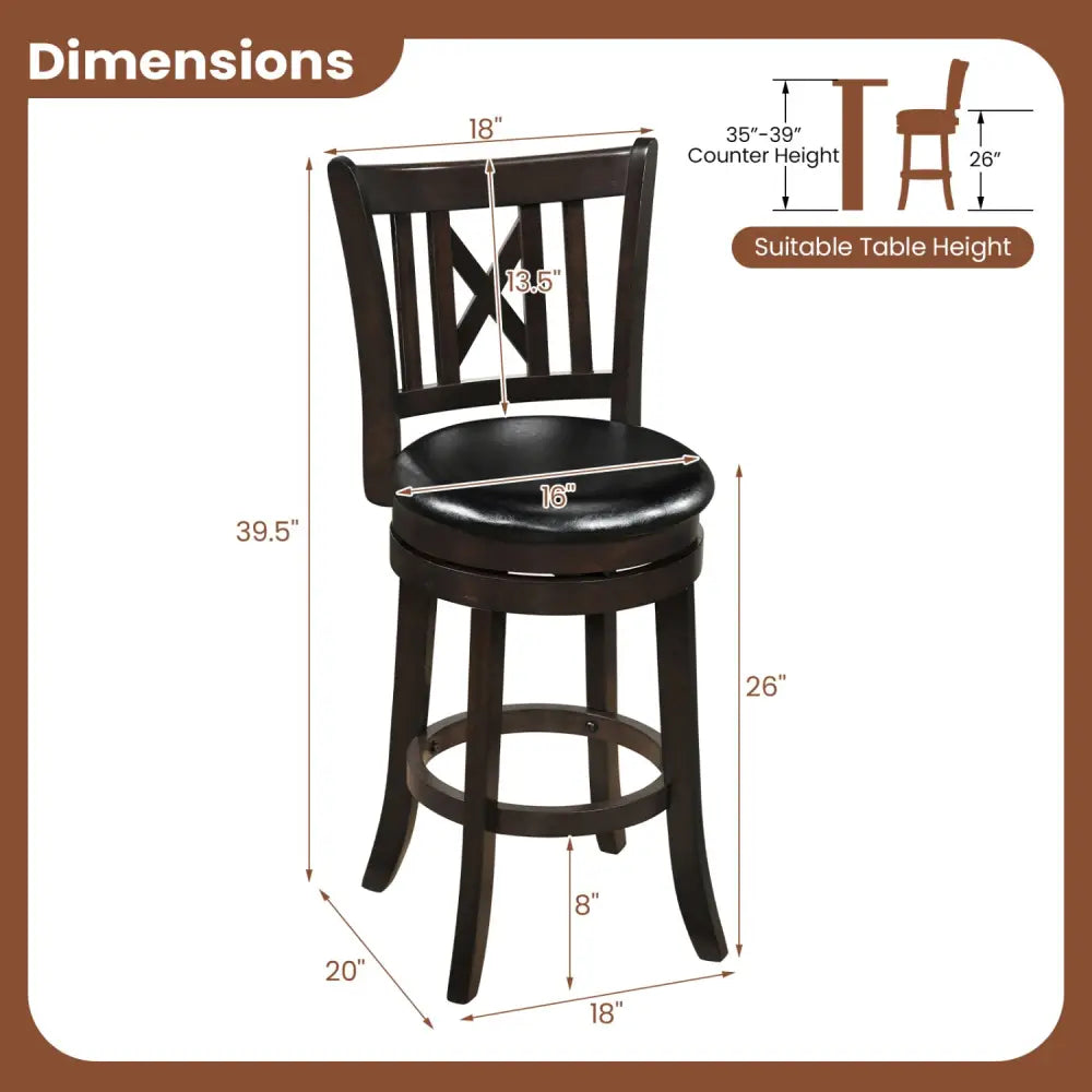 Set of 2 Bar Stools Swivel Bar Chairs with Hollowed Backrest and Footrest-26 inches - Bar Stools
