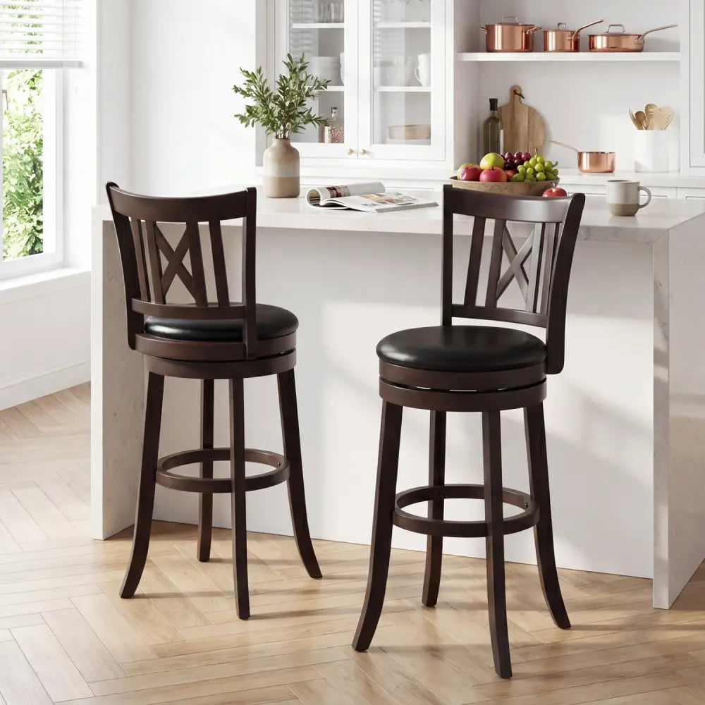 Set of 2 Bar Stools Swivel Bar Chairs with Hollowed Backrest and Footrest-30 inches - Bar Stools