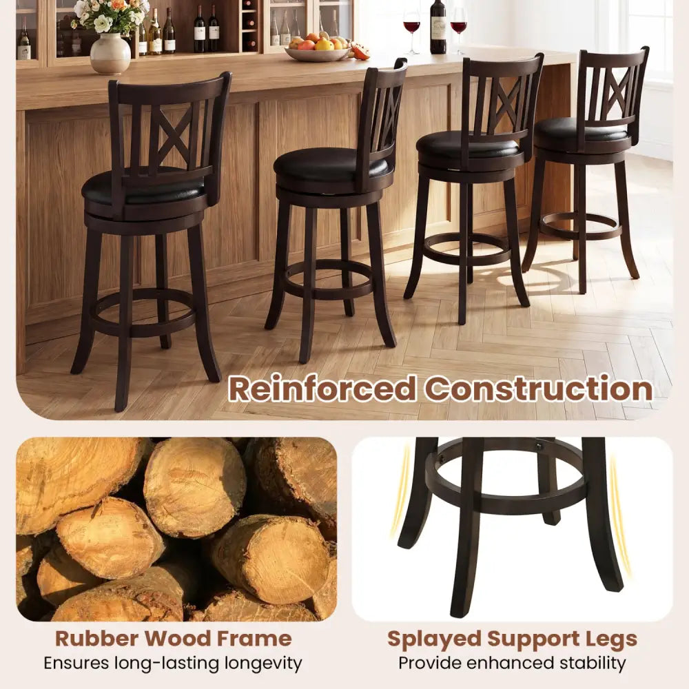 Set of 2 Bar Stools Swivel Bar Chairs with Hollowed Backrest and Footrest-26 inches - Bar Stools