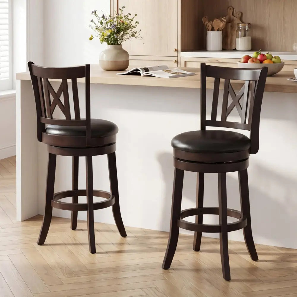 Set of 2 Bar Stools Swivel Bar Chairs with Hollowed Backrest and Footrest-26 inches - Bar Stools