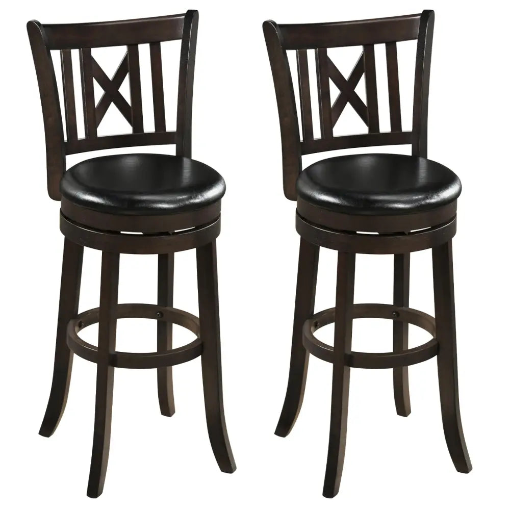 Set of 2 Bar Stools Swivel Bar Chairs with Hollowed Backrest and Footrest-30 inches - Bar Stools