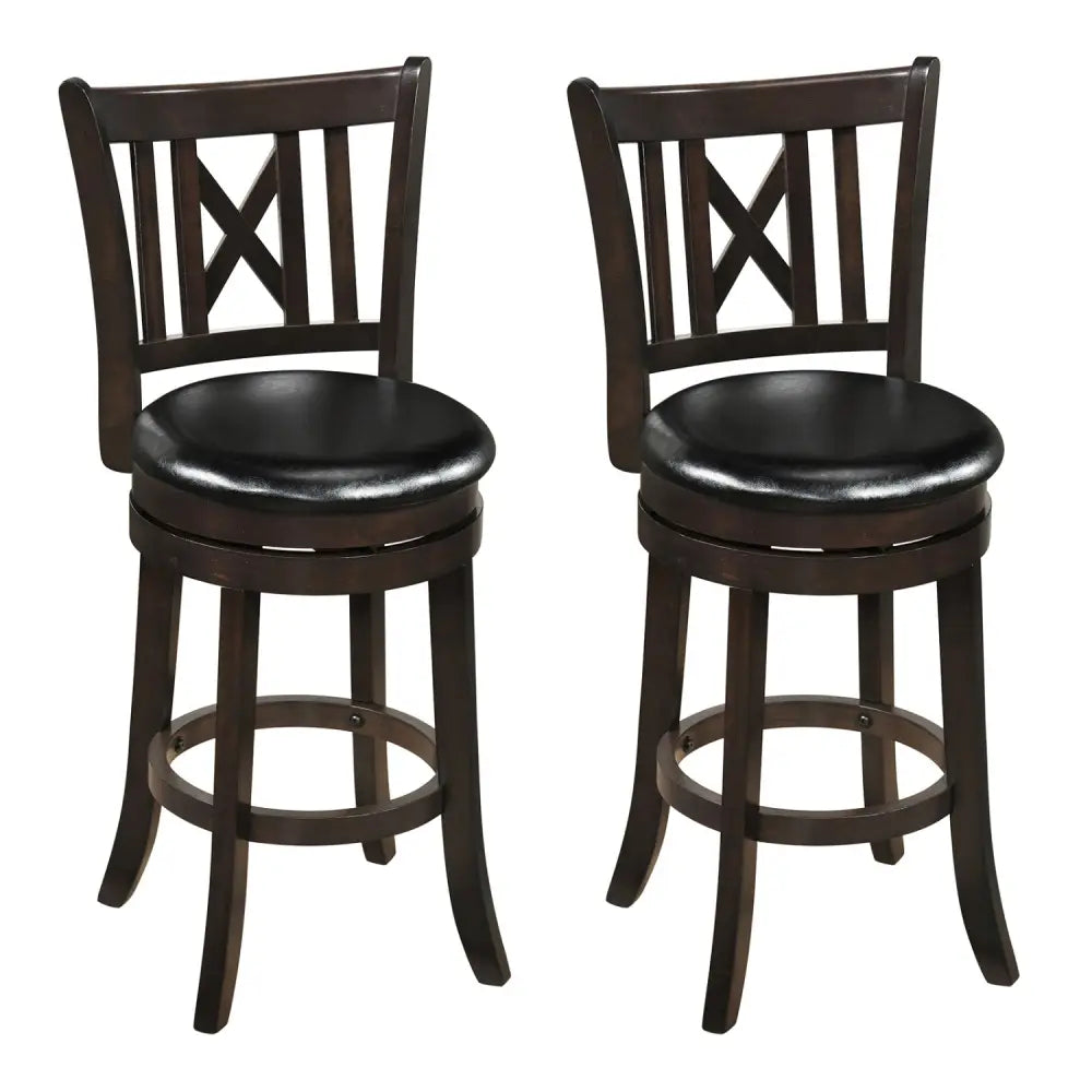 Set of 2 Bar Stools Swivel Bar Chairs with Hollowed Backrest and Footrest-26 inches - Bar Stools